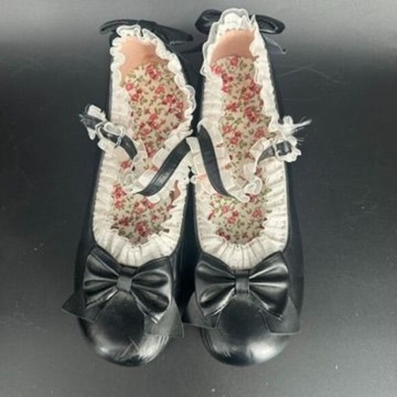 COTTAGE CORE MARY JANE STRAP LACE MID 41 BOWS THICK HEEL PUMPS LOLITA SIZE 10 - Picture 1 of 13
